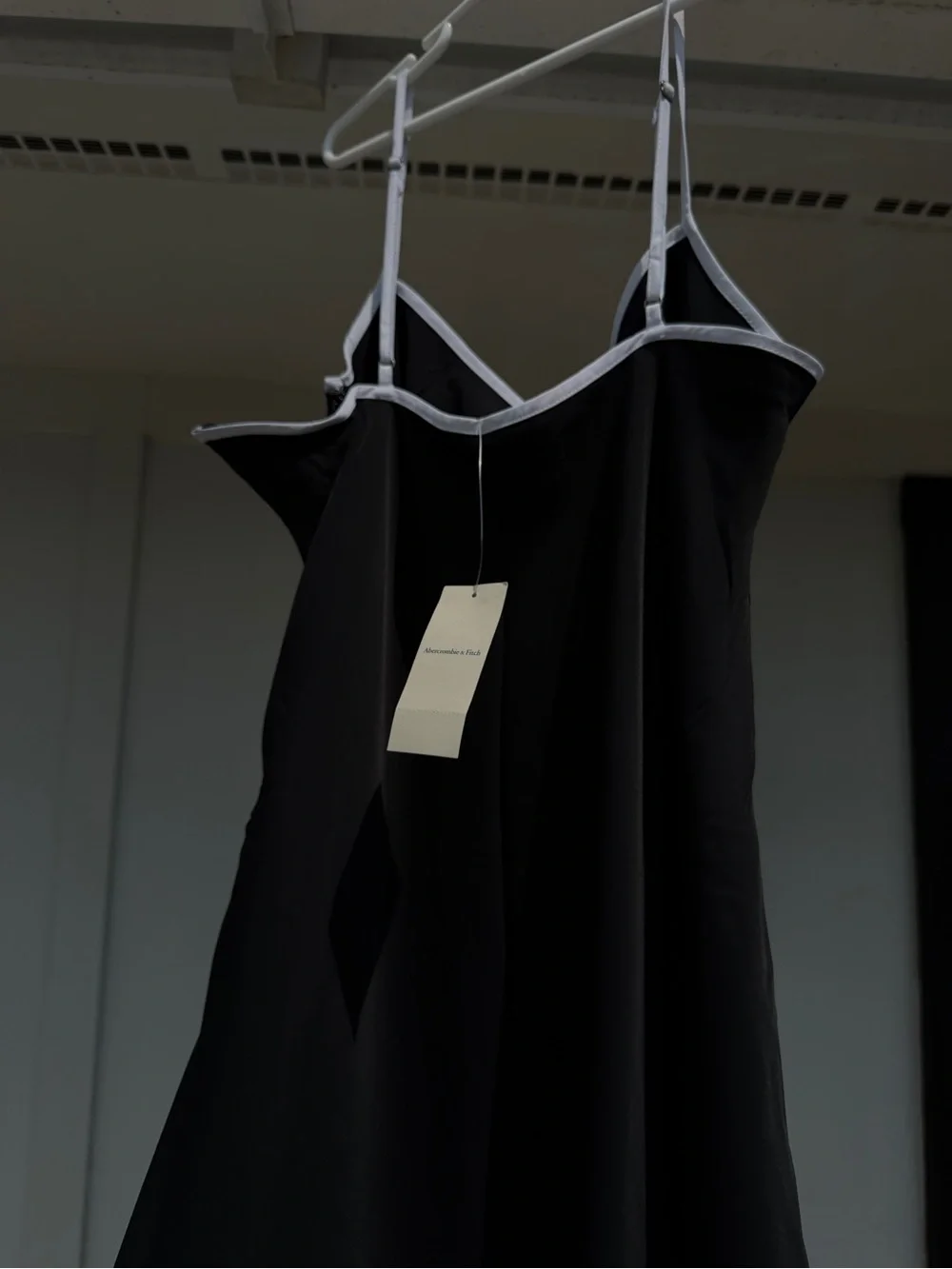 NWT Abercrombie & Fitch Black Julia Satin Slip Maxi Dress with White Trim